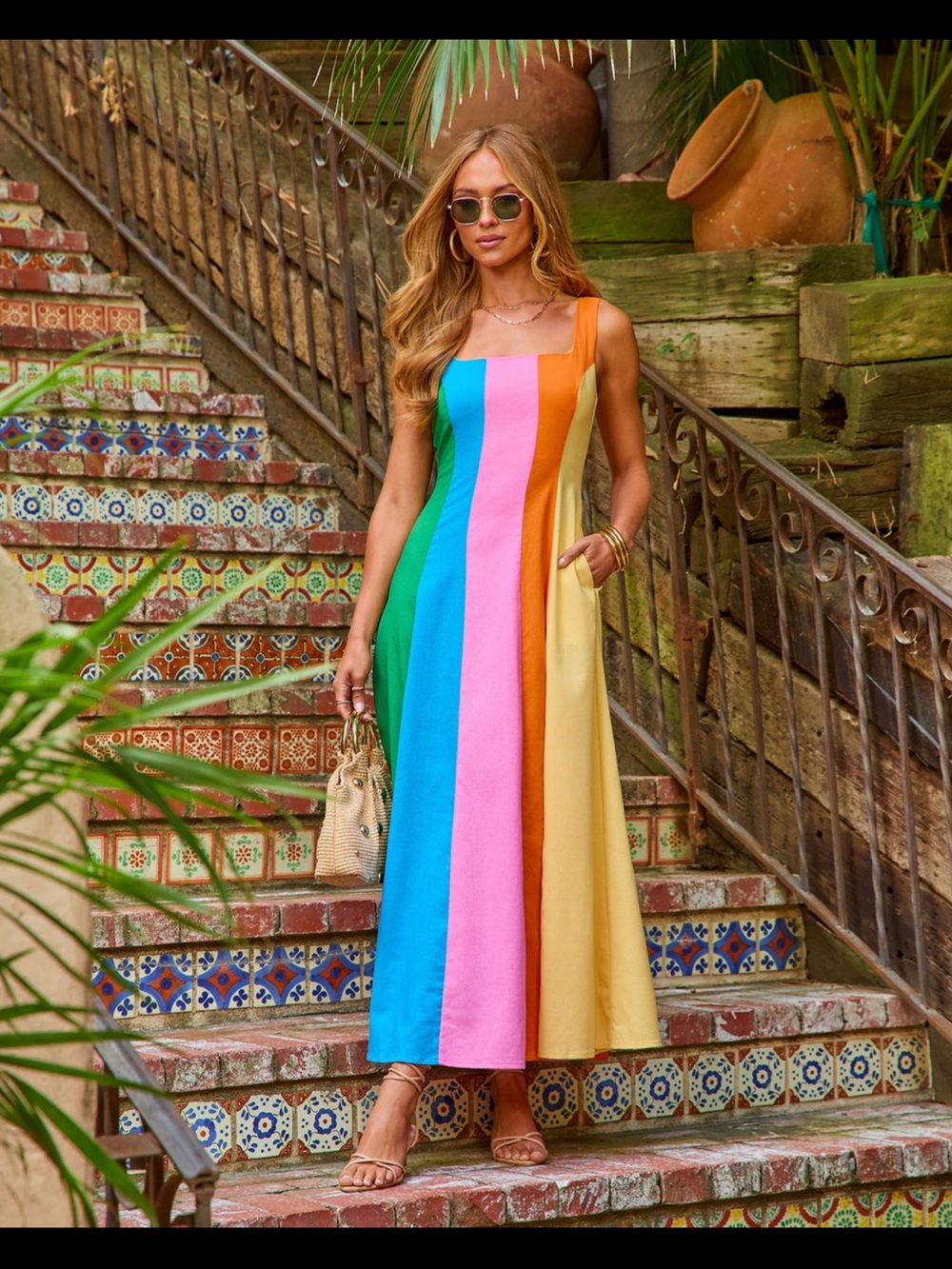 Glory Days Linen Blend Color Block Maxi Dress